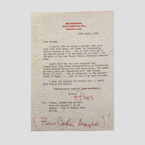 Letter from Fleur Cowles to George Cukor