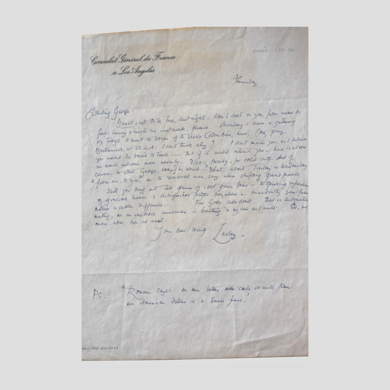 Letter from Lesley Blanch to George Cukor